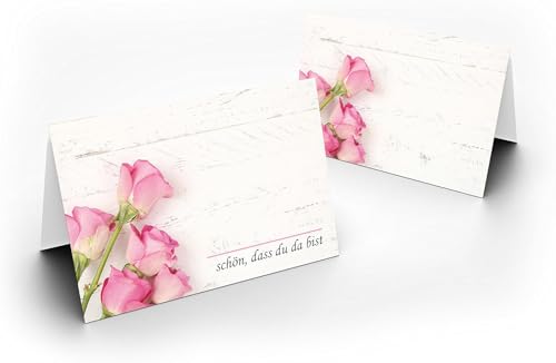 Briefumschläge24Plus Tischkarten Platzkarten Namens Karten für Hochzeit Geburtstag Feier Taufe Kommunion Konfirmation Firmung, 25 Stück Premium Qualität, Blumen-Dekor, Rosenstrauß Rosa von Briefumschläge24Plus