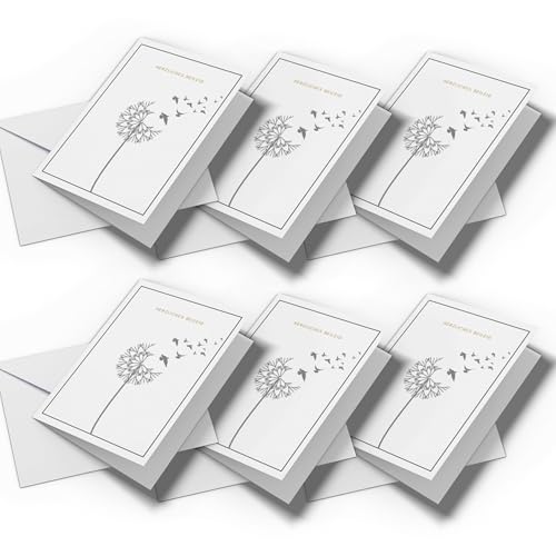 Beileidskarte/Kondolenzkarte für Beerdigung, Trauerfall, Anteilnahme | Set 6x Klappkarten und passende Umschläge Motiv Pusteblume (Pusteblume - 6 Stück) von Briefzauber