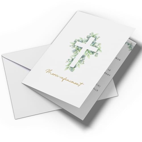 Briefzauber 10 Danksagungskarten mit Umschlägen | Danksagungskarten für Hochzeit, Kommunion, Taufe etc. | Set mit 10 Klappkarten mit oder ohne Text (Kreuz - mit Text) von Briefzauber