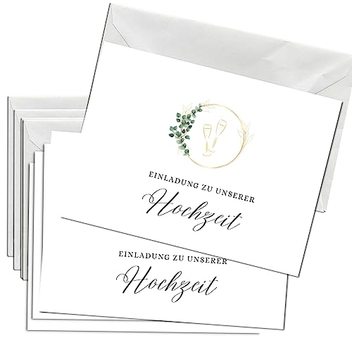 Briefzauber 12x Einladungskarten Hochzeit mit 12x Umschlägen | Set aus Din A6 Hochzeitseinladungskarten mit Einfüllhilfe | Verfügbar für verschiedene Anlässe | Motiv: Hochzeit - Minimal Briefzauber 12x Einladungskarten Hochzeit mit 12x Umschlägen | Set aus Din A6 Hochzeitseinladungskarten mit Einfüllhilfe | Verfügbar für verschiedene Anlässe | Motiv: Hochzeit - Minimal von Briefzauber