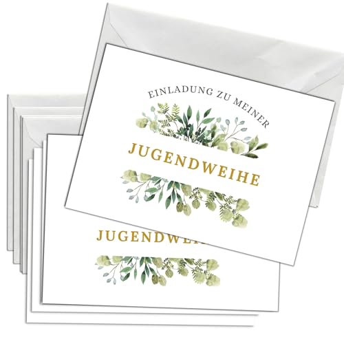 Briefzauber 12x Einladungskarten Jugendweihe mit 12x Umschlägen | Din A6 Set mit Einfüllhilfe | Motiv: Blumig Briefzauber 12x Einladungskarten Jugendweihe mit 12x Umschlägen | Din A6 Set mit Einfüllhilfe | Motiv: Blumig von Briefzauber