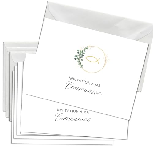 Briefzauber 12x cartes d’invitation communion + 12x enveloppes | Set DIN A6 avec texte à trous - faire-part communion | Pour divers événements | Différents motifs (Communion - Minimal) von Briefzauber