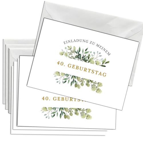 Briefzauber Geburtstagseinladung 40 Geburtstag | Set 12x Karten & 12x Umschläge | DIN‑A6‑Set mit Lückentext | Einladungskarten Jubiläum - verschiedene Varianten (40. Geburtstag - Blumig) von Briefzauber