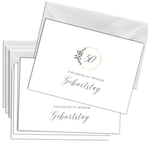 Briefzauber Geburtstagseinladung 50. Geburtstag | Set 12x Karten & 12x Umschläge | DIN‑A6‑Set mit Lückentext | Einladungskarten Jubiläum - verschiedene Varianten (50. Geburtstag - Minimal) von Briefzauber