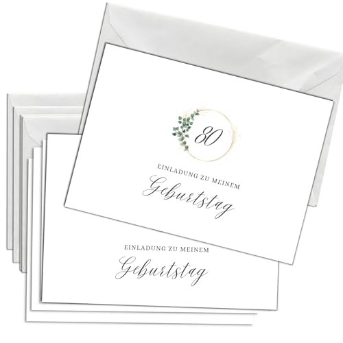 Briefzauber Geburtstagseinladung 80. Geburtstag | Set 12x Karten & 12x Umschläge | DIN‑A6‑Set mit Lückentext | Einladungskarten Jubiläum - verschiedene Varianten (80. Geburtstag - Minimal) von Briefzauber