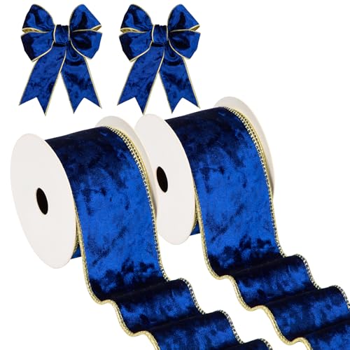 Briful Blaues Samtband 6,3 cm Weihnachtsbaumband mit metallischem Drahtrand, Samtband für Valentinstag, Geschenkverpackung, Kränze, Girlande, große Schleife, Bastelbedarf (2 Rollen, 20 Meter) Briful Blaues Samtband 6,3 cm Weihnachtsbaumband mit metallischem Drahtrand, Samtband für Valentinstag, Geschenkverpackung, Kränze, Girlande, große Schleife, Bastelbedarf (2 Rollen, 20 Meter) von Briful