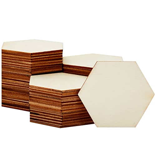 60 unbehandelte Holzausschnitte Hexagon, sechseckige Holzscheiben zum Basteln, 6,6 x 7,6 cm von Bright Creations
