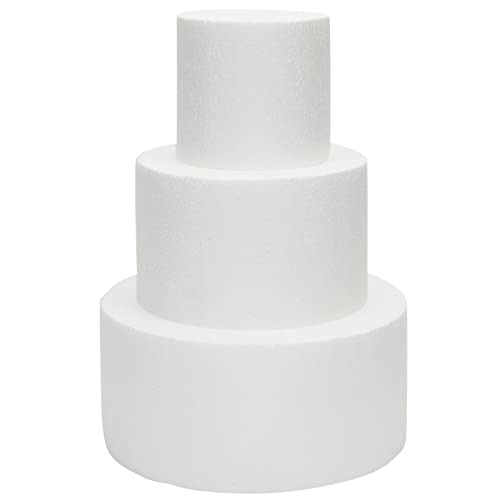 Bright Creations 3-teiliges rundes Schaumstoff-Kuchen-Dummy-Set zum Dekorieren, Kunstkuchen in 3 Größen für Geburtstag, Hochzeitsdisplay (10,8 Zoll hoch) von Bright Creations