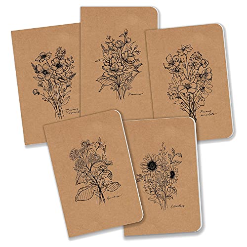 Field Journal/Pocket Notebook by Bright Day - 8" x 5" Lined Memo Book - Flower Collection Pack of 5 von Bright Day Calendars