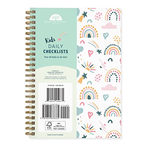 Kids to Do Chore List Daily Task Checklist Planner Time Management Notebook by Bright Day Non Dated Flex Cover Spiral Organizer 8.25 x 6.25 (Rainbows) von Bright Day Calendars