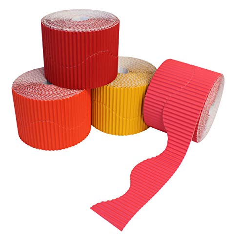 Bright Ideas BI7870 Corrugated Border Wellpapp-Rollen für Schulaufstellungen, 4 Stück, Wellpapier, rot/orange, 10cm x 7.5m PK4 von Bright Ideas