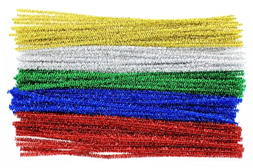 Bright Ideas Pfeifenreiniger – Glitzerlametta PK100 lang, sortiert, 30 cm x 6 mm, mehrfarbige Pfeifenreiniger, Kunst und Handwerk, grün, blau, rot, gold, silber, helle Lametta-Reiniger zum Basteln, von Bright Ideas