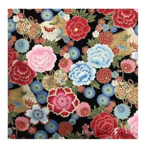 BrightGlow 100x150 cm Japanischer Stil Baumwollstoff Meterware Bunt Gedruckt Nähstoffe mit Blume Fächer Fliegender Kranich Tücher Baumwolltuch Kleiderstoff Quiltstoffe zum Nähen Schwarz-Blume BrightGlow 100x150 cm Japanischer Stil Baumwollstoff Meterware Bunt Gedruckt Nähstoffe mit Blume Fächer Fliegender Kranich Tücher Baumwolltuch Kleiderstoff Quiltstoffe zum Nähen Schwarz-Blume von BrightGlow