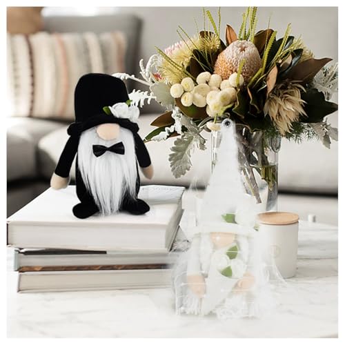 BrightGlow 2er-Set Hochzeitskleid Braut und Bräutigam Zwerge Plüsch Plüschzwergfiguren Niedliche Wichtel Frühling Sommer Zwerg Hochzeitsgeschenke Plüsch Puppe Dekor für Paare Schwarz+Weiß von BrightGlow