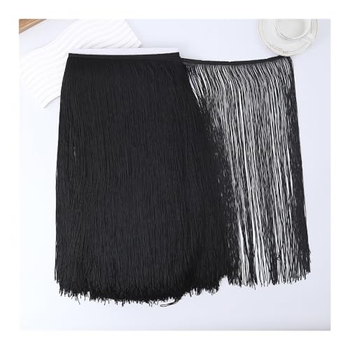 BrightGlow 5 Yards Quastenbesatz 50CM Breite Polyester-Quastenborte Fransen Tanzfransen Fransenborte zum Nähen Trim Fransenband Kostüm Quaste Dekoband für Kleidung Basteln Handwerk Schwarz von BrightGlow