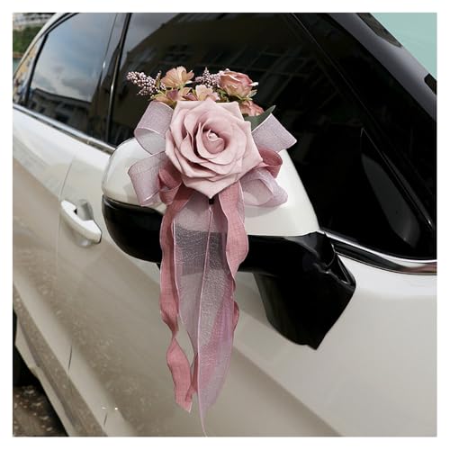 BrightGlow Autoschleifen Hochzeit Künstliche Blume Autoschmuck Rückspiegel Türgriff Blume Schleife Dekoration Antennenschleifen Vintage Hochzeits-Stuhl-Rücken-Blumen für Hochzeit Party Rosa# 4 Stück von BrightGlow