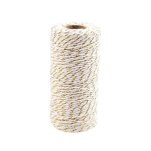 BrightGlow Baumwollgarn Weiß Bäcker Bindfäden Bastelschnur Dünn Baumwollschnur mit Goldschnur DIY Bastelschnur zum Handwerk Küchengarn Paketschnur für Weihnachten DIY Basteln Geschenke Weiß1# 100 M von BrightGlow