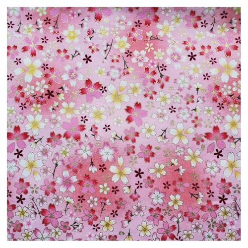 BrightGlow Baumwollstoff Meterware Japanische Stil Stoff mit Blumen Stoff Zum Nähen Twill Bedrucktes Stoff Dekostoff Kostümstoff Blumen Gedruckt Stoff für DIY Handgefertigte Nähen Rosa 200X148CM von BrightGlow