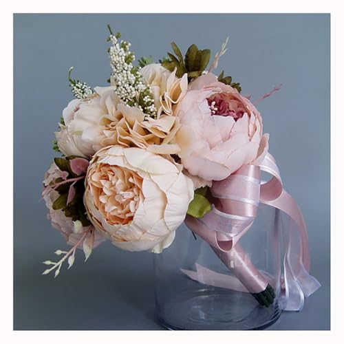 BrightGlow Brautstrauß Hochzeits Blumenstrauß Künstlich Rosensträuße Brautstrauß Trockenblumen Vintage Braut Satin Rosen Blumen Handgefertigter Brautjungfernstrauß für Hochzeit Champagner BrightGlow Brautstrauß Hochzeits Blumenstrauß Künstlich Rosensträuße Brautstrauß Trockenblumen Vintage Braut Satin Rosen Blumen Handgefertigter Brautjungfernstrauß für Hochzeit Champagner von BrightGlow