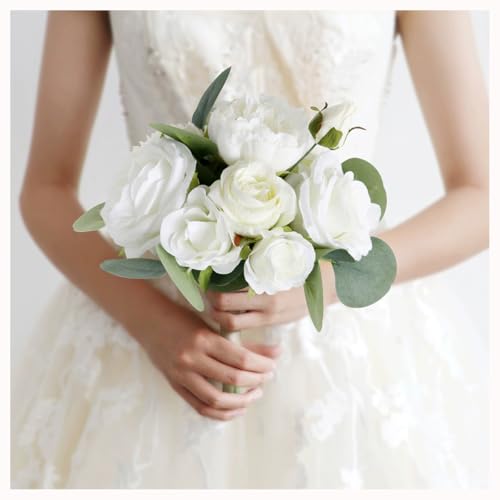 BrightGlow Brautstrauß Hochzeits Blumenstrauß Künstlich Rosensträuße Brautstrauß Trockenblumen Vintage Braut Satin Rosen Blumen Handgefertigter Brautjungfernstrauß für Hochzeit Weiß# BrightGlow Brautstrauß Hochzeits Blumenstrauß Künstlich Rosensträuße Brautstrauß Trockenblumen Vintage Braut Satin Rosen Blumen Handgefertigter Brautjungfernstrauß für Hochzeit Weiß# von BrightGlow