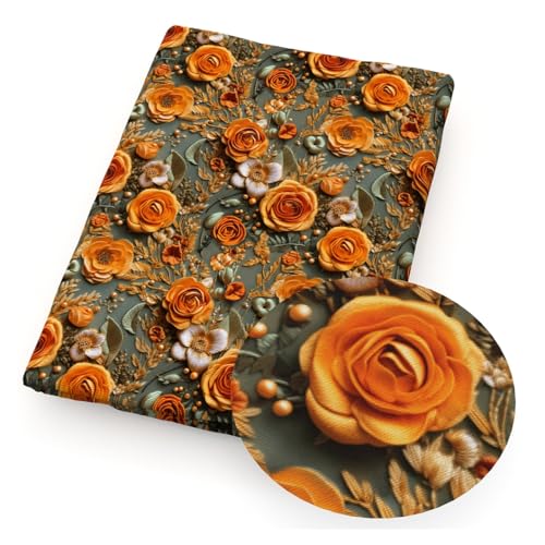 BrightGlow Gedruckt Stoff Meterware Vintage Blume Stoff zum Nähen Baumwollstoff mit Katze Dekorationsstoff 3D Blumen Gedruckt Stoff Modestoff Kostümstoff für DIY Handgefertigte Nähen 57# 100X145cm von BrightGlow