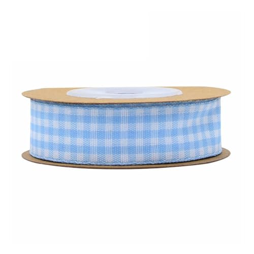 BrightGlow Karoband 5 M Weihnachten Geschenkband Gingham Band Weihnachtsbänder zum Basteln Plaid Ribbon Dekoband Kariertes Band für Geschenk DIY Bastelkuchen Weihnachten Party Deko Blau 15mm von BrightGlow