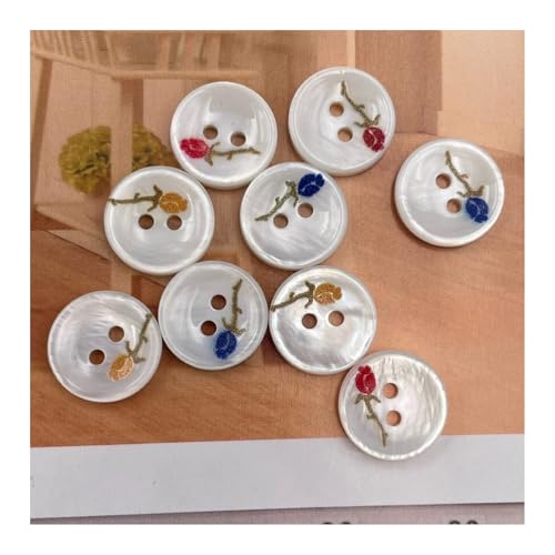 BrightGlow Natürliche Muschel Knöpfe Runden Nähknöpfen mit Rosendruck 2-Loch Blusenknöpfe Schimmernde Perlmuttknöpfe Blumenknöpfe Bunte Bastelknöpfe Muschelknöpfe für Kostüme Nähen DIY Bunt 50 Stück von BrightGlow