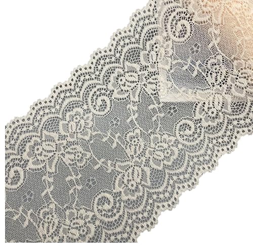 BrightGlow Spitzenband 15cm Breit Elastizität Spitzenborte Geschenkband Vintage Spitzenband Spitze Band Meterware Schleifenband Spitze Spitzenstoff Zum Nähen für DIY,Weihnachten Beige 1M von BrightGlow