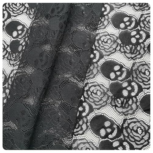 BrightGlow Spitzenstoff mit Totenkopf-Motiv 150 cm breit Totenkopf-Rosenmuster Netzstoff Meterware Durchscheinender Spitzen-Stoff Nicht Dehnbare Spitze für Halloween DIY Deko Party Schwarz 3 Yards BrightGlow Spitzenstoff mit Totenkopf-Motiv 150 cm breit Totenkopf-Rosenmuster Netzstoff Meterware Durchscheinender Spitzen-Stoff Nicht Dehnbare Spitze für Halloween DIY Deko Party Schwarz 3 Yards von BrightGlow