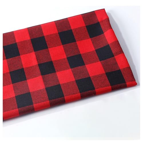 BrightGlow Stoff Meterware Karo Nähstoff Dekorationsstoff mit Gingham-Muster Modestoff Polyester-Baumwolle Stoff zum Nähen Retro-Dekostoff für DIY Handgefertigte Bekleidung #2Rot-Schwarz 500X148CM von BrightGlow