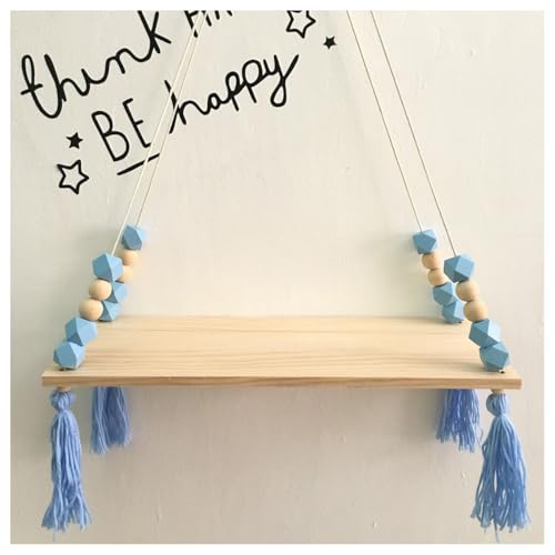 BrightGlow Wandregal Holz Regal Schweberegal Hängendes Holzregal Boho Schaukel Seil Schweberegale mit Holzperlen Quaste Mode Hängeregal für Schlafzimmer Wohnzimmer Kinderzimmer #5Blau BrightGlow Wandregal Holz Regal Schweberegal Hängendes Holzregal Boho Schaukel Seil Schweberegale mit Holzperlen Quaste Mode Hängeregal für Schlafzimmer Wohnzimmer Kinderzimmer #5Blau von BrightGlow