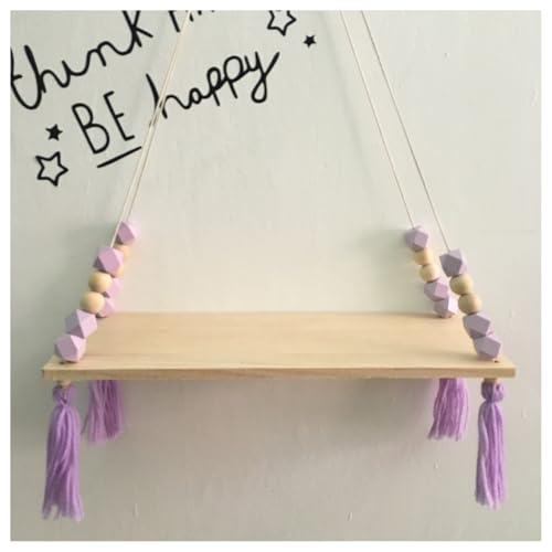 BrightGlow Wandregal Holz Regal Schweberegal Hängendes Holzregal Boho Schaukel Seil Schweberegale mit Holzperlen Quaste Mode Hängeregal für Schlafzimmer Wohnzimmer Kinderzimmer #6Lila BrightGlow Wandregal Holz Regal Schweberegal Hängendes Holzregal Boho Schaukel Seil Schweberegale mit Holzperlen Quaste Mode Hängeregal für Schlafzimmer Wohnzimmer Kinderzimmer #6Lila von BrightGlow