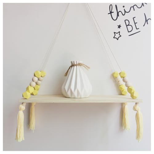 BrightGlow Wandregal Holz Regal Schweberegal Hängendes Holzregal Boho Schaukel Seil Schweberegale mit Holzperlen Quaste Mode Hängeregal für Schlafzimmer Wohnzimmer Kinderzimmer #7gelb BrightGlow Wandregal Holz Regal Schweberegal Hängendes Holzregal Boho Schaukel Seil Schweberegale mit Holzperlen Quaste Mode Hängeregal für Schlafzimmer Wohnzimmer Kinderzimmer #7gelb von BrightGlow