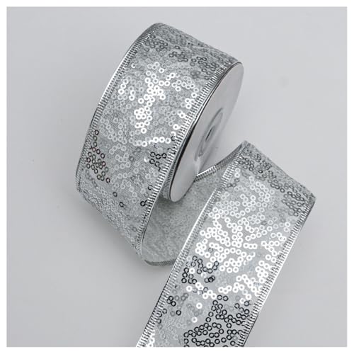 BrightGlow Weihnachten Geschenkband Breit 5cm Weihnachts Band mit Pailletten Silber Schleifenband mit Draht Glitzer Dekoband Weihnachtsbänder zum Basteln Glitzerband Xmas Satinband #Silber 10 Yard BrightGlow Weihnachten Geschenkband Breit 5cm Weihnachts Band mit Pailletten Silber Schleifenband mit Draht Glitzer Dekoband Weihnachtsbänder zum Basteln Glitzerband Xmas Satinband #Silber 10 Yard von BrightGlow