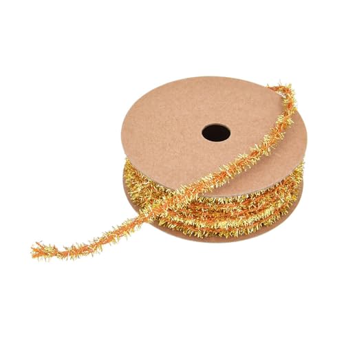 BrightGlow Weihnachten Lametta Girlande Dünn Mini Lametta Girlande Weihnachten Geschenkband Deko Schleifenband Geschenkband Glänzend Dünnes Lametta für Geschenk Weihnachtsbaum 8mm Champagner 5 Yard von BrightGlow