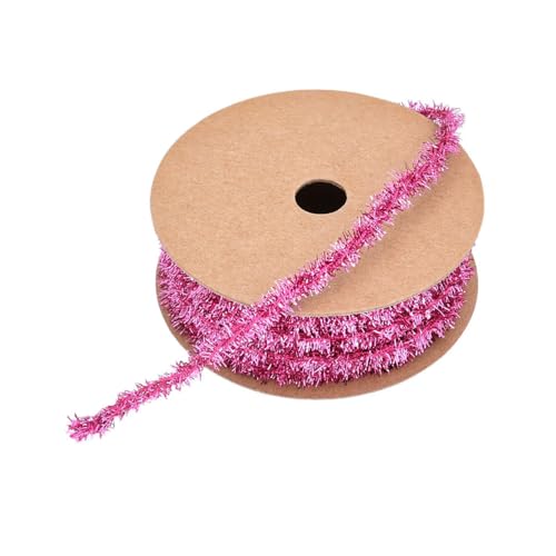 BrightGlow Weihnachten Lametta Girlande Dünn Mini Lametta Girlande Weihnachten Geschenkband Deko Schleifenband Geschenkband Glänzend Dünnes Lametta für Geschenk Weihnachtsbaum 8mm Rosa 10 Yard von BrightGlow