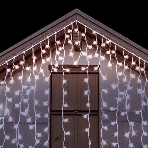 Brightium LED Eiszapfen Lichterkette Flach 3AA Batterie Kaltweiß 5m x 0,6m Ideal für Innen- und Außendekoration auf Partys von Brightium