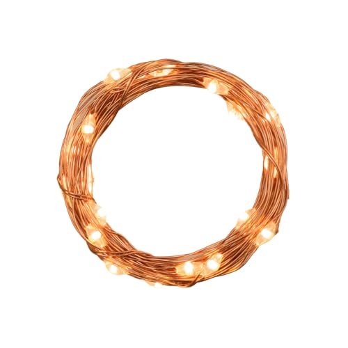 Brightium LED-Lichterkette mit Kupferdraht, 4 m, warmweiß mit Knopfzellen, ideal für Innendekoration und Veranstaltungen. von Brightium