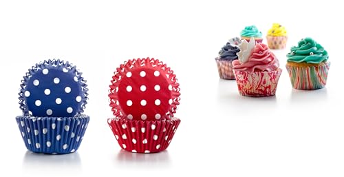 Gebäck-Kapseln, gepunktet, rot und lila, ideal zum Backen von Cupcakes und Muffins, 50 Stück Gebäck-Kapseln, gepunktet, rot und lila, ideal zum Backen von Cupcakes und Muffins, 50 Stück von Brightium