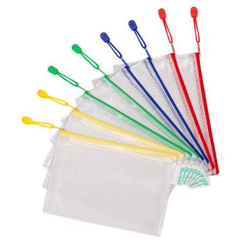 Mehrzwecktaschen – Packung mit 8 Reißverschlusstaschen aus PVC mit Reißverschluss, Größe A5, robust und wiederverwendbar für Organisation und Schutz. von Brightium