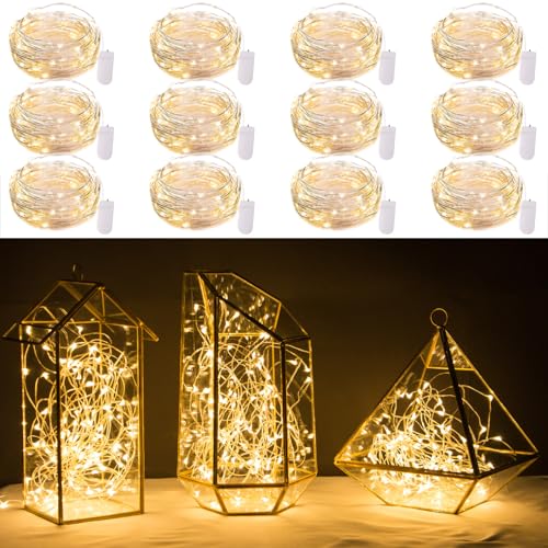 12 Pack Led Fairy Lights Battery Operated String Lights Waterproof Silver Wire 7 Feet 20 Led Firefly Starry Moon Lights for DIY Wedding Party Bedroom Patio Christmas von Brightown