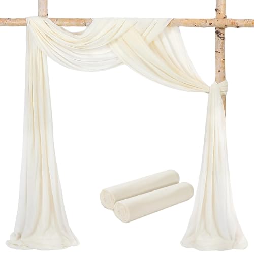 BrillShine 2 Stück Vorhang Hintergrund Hochzeit Creme70x560cm Wandbehang Hintergrund Vorhang Hochzeit Dekoration für Taufe Hochzeiten Party Dekoration von BrillShine