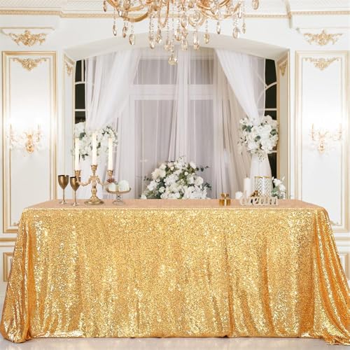 Tischdecke, Pailletten Tischdecke Outdoor Wetterfest Tischdecke 150x255 cm für Hochzeit Geburtstag Weihnachten Graduation Verlobung Party Deko Gold von BrillShine
