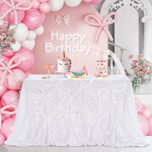 Tischdecke, DIY Rechteckige Tischdecke 228x228 cm Tischdecke mit Schleife und Perlen Waschbare Tischdecke für Hochzeit, Party, Weihnachten, Bankett, Geburtstag Weiß Tischdecke, DIY Rechteckige Tischdecke 228x228 cm Tischdecke mit Schleife und Perlen Waschbare Tischdecke für Hochzeit, Party, Weihnachten, Bankett, Geburtstag Weiß von BrillShine