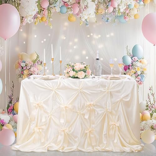 Tischdecke Beige 228 x 228 cm Satin Tischdecke DIY Abwaschbar mit Schleife und Perlen Tischdecke Outdoor für Hochzeit, Party, Weihnachten, Bankett, Geburtstag Tischdecke Beige 228 x 228 cm Satin Tischdecke DIY Abwaschbar mit Schleife und Perlen Tischdecke Outdoor für Hochzeit, Party, Weihnachten, Bankett, Geburtstag von BrillShine