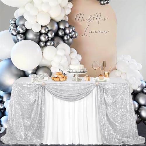 Tischdecke, Pailletten Tischdecke Outdoor Wetterfest Tischdecke 125x200 cm für Hochzeit Geburtstag Weihnachten Graduation Verlobung Party Deko Silber Tischdecke, Pailletten Tischdecke Outdoor Wetterfest Tischdecke 125x200 cm für Hochzeit Geburtstag Weihnachten Graduation Verlobung Party Deko Silber von BrillShine