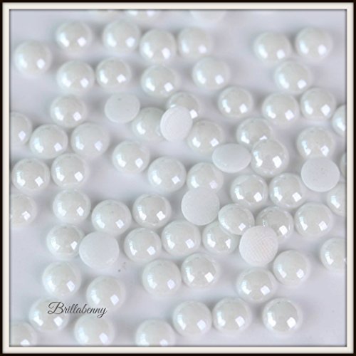 300 Perlen zum Aufbügeln, halbe Perlen, SS16/4 mm, Keramik, Hotfix, weiß, Half Pearl White Brillabenny von Brillabenny