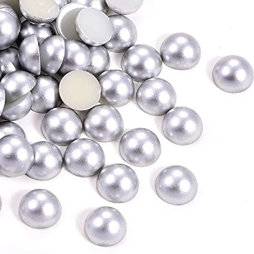 Brillabenny 20 Halbperlen 10 mm Harz Vintage Halbperlen 1 cm nicht zum Aufbügeln ohne Kleber No Hotfix Silber von Brillabenny