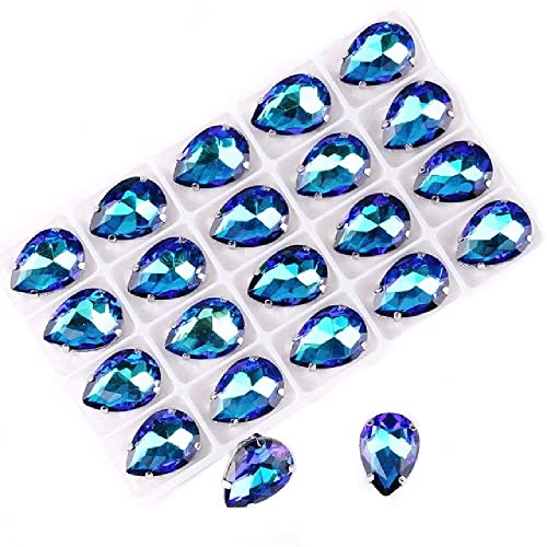Brillabenny Steine in Tropfenform Lünette Kristall Strass zum Aufnähen Teardrop Tropfen (SAPPHIRE RB, 13 mm x 18 mm 20 Stück) von Brillabenny