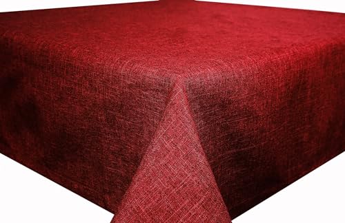 Textil Tischdecke Tischtuch Leinendecke Leinenoptik Lotuseffekt schmutzabweisend Fleckschutz pflegeleicht (Oval 135 x 180 cm, Bordeaux) von Brillant